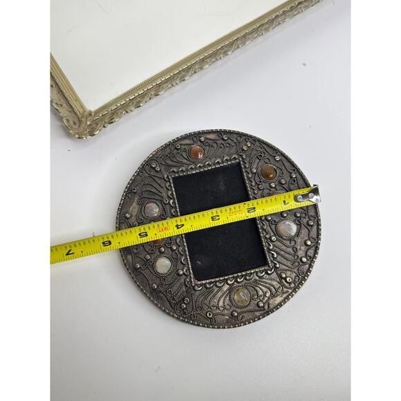 rare Vintage Asian silvered metal and agate stones set photograph frame - Picture 5 of 9